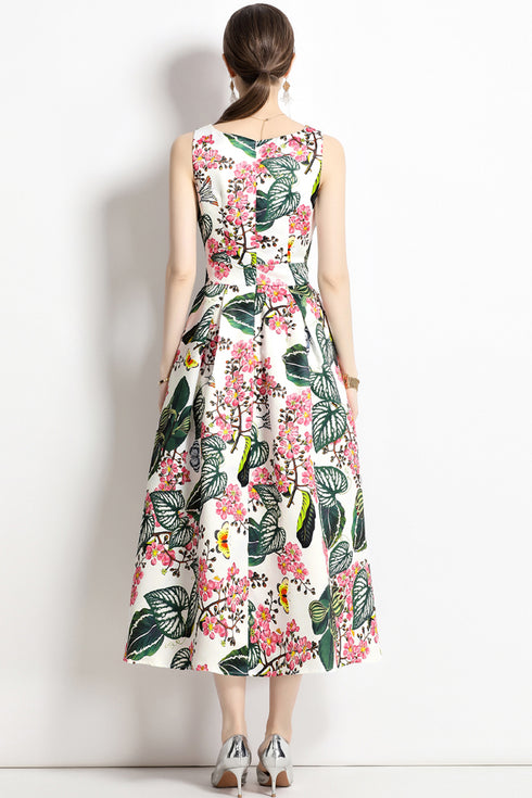 Enthralling & Captivating Vintage Floral Printed Flared, A-Line Formal, Cocktail, Wedding Guest, Party Quinceanera Dress